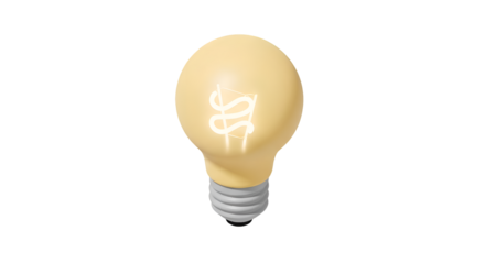 A single yellow incandescent light bulb casting a shadow on a white background