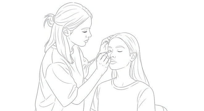 line art makeup artist applying eyeshadow clip art preview
