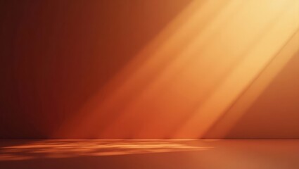 Dramatic interior scene displays warm, inviting light streaming across the wall and floor, creating shadows and a sense of depth.