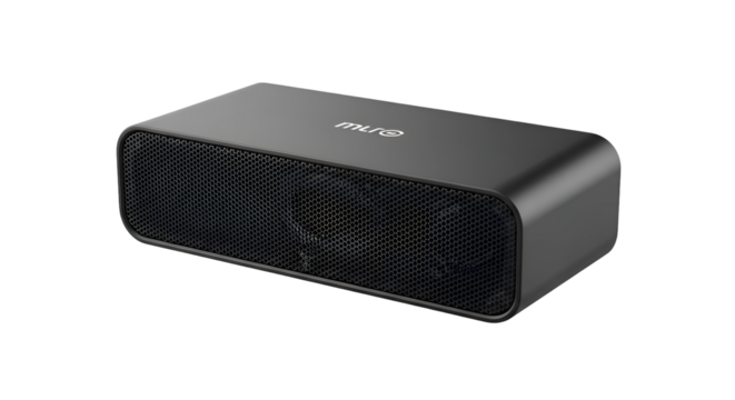 Modern black portable bluetooth speaker with mesh grille