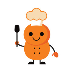 calm chef pumpkin mascot holding a cooking spoon