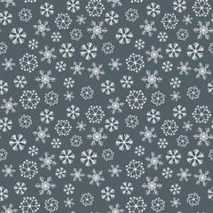 Winter seamless pattern with white snowflakes on color background. Vector illustration for fabric, textile wallpaper, posters, gift wrapping paper. Christmas vector illustration. Falling snow.
