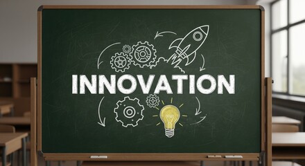 A creative representation of innovation featuring gears and a light bulb.