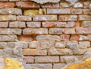 Old Brick Wall with Peeling Plaster and Paint for Design