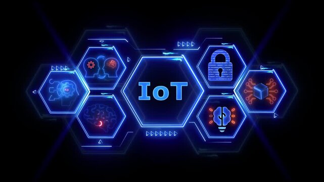 Io T Digital Network with Futuristic Technology and Innovation Icons on Dark Background 