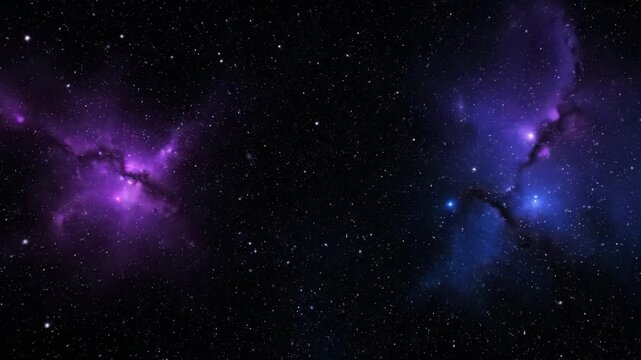 Dark blue and purple nebula with twinkling stars in deep space virtual background and virtual studio element footage