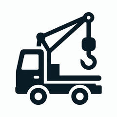 Monochrome Flat Design Tow Truck or Crane Service Icon

