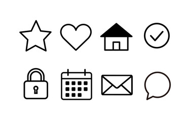 シンプルなベクターアイコンセット（星・ハート・家・カレンダーなど）