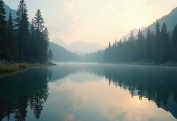 Fototapeta premium Stunning Pine Reflection on Clear Lake Beauty