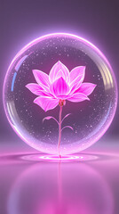 Glowing Pink Flower in Crystal Sphere — Symbol of Hope and Healing (HDR Surreal Art)