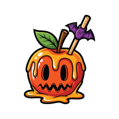 Spooky caramel apple with bat decoration for halloween