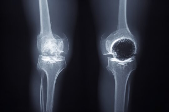 X ray of knee osteoarthritis and post TKA shows a blurred image