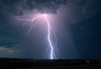 Thunderous Lightning Bolt Igniting Dark Stormy Skies in a Candid Display of Electric Power