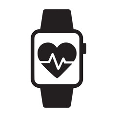 Fototapeta premium Digital Wellness Watch: A sleek black smartwatch design showcases a heart rate monitor icon on its screen, symbolizing modern wellness, healthy living, and technological advancement.