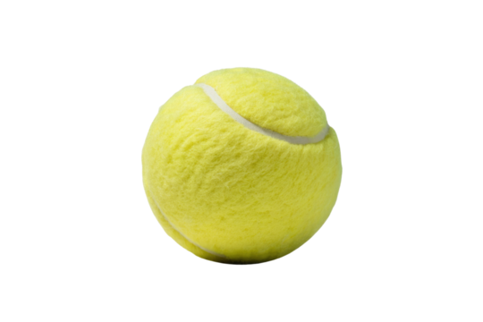 A single yellow tennis ball isolated on a transparent background, perfect for sports themes. background removed