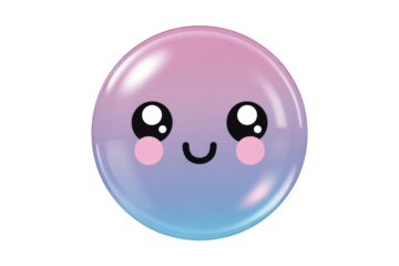 A cute, smiling, transparent bubble with pastel pink and blue gradient. background removed