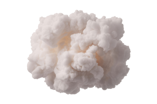 A fluffy, white smoke plume, isolated on a transparent background. Perfect for design elements or overlays. background removed
