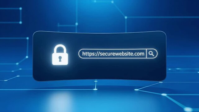 A conceptual video of online security, represented by a lock icon and secure website address. Symbol of cyber protection and data privacy.