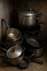 old fashioned cooking pots and pans
