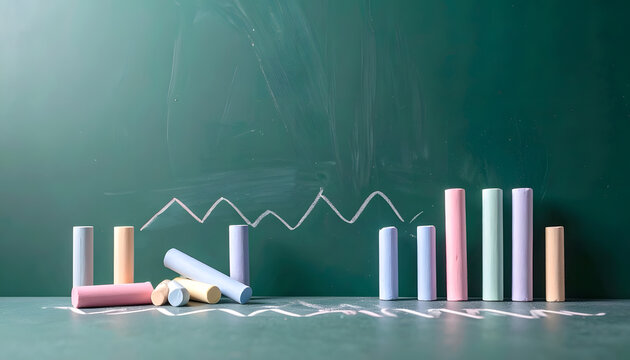 Chalk pieces showing graphs on green chalkboard surface