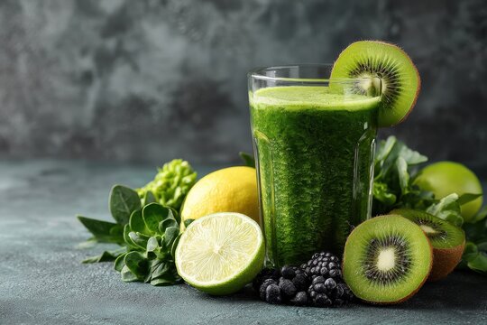 Winter smoothie detox Fresh green juice promotes health Emphasizing clean eating and weight loss
