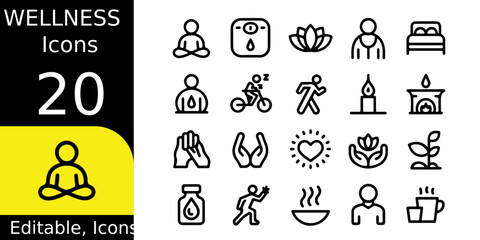 Collection of twenty wellness and meditation icons