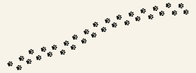 Pattern border with tiger silhouette and cat paw print for a dog footprint or pet vector design. This illustration features puppy pawprints and animal icons for creating decorative backgrounds or trai