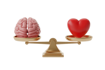 Brain vs. Heart: A 3D rendering of a scale balancing reason and emotion. background removed