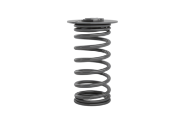 A 3D rendering of a grey metal coil spring, isolated on a transparent background. background removed