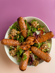 Spicy Grilled Chorizo Spanish Paprika Sausages with Summer Walnut Healthy Salad