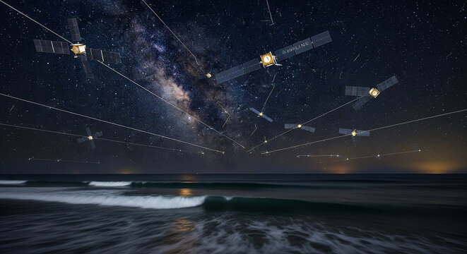 Global Internet Network: Satellites Connecting the World Above the Ocean
A spectacular and evocative composite image showing a constellation of communication satellites forming a global network again
 - Powered by Adobe