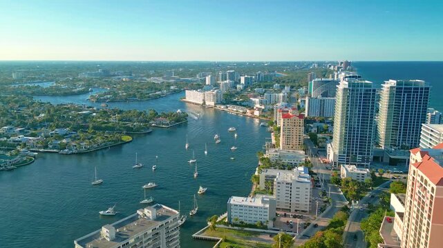 Beautiful Aerial View of Las Olas Riverfront and Downtown Fort Lauderdale