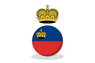 Obraz premium A circular flag with red and blue sections, topped by a golden crown, representing national identity and heritage.