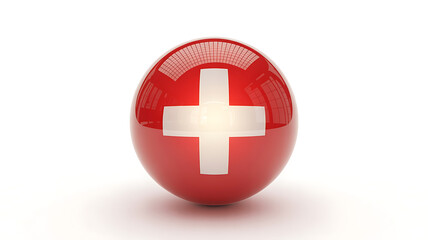 Obraz premium Red sphere displays a white cross, representing national identity and a symbol of neutrality.
