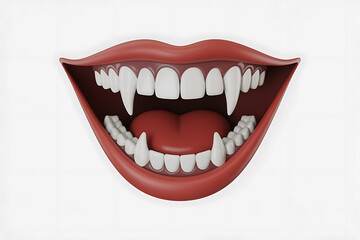 Naklejka premium Dramatic close-up reveals a mouth with sharp teeth and a dark red tongue.