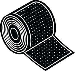 Black hook and loop fastener roll silhouette isolated on white background