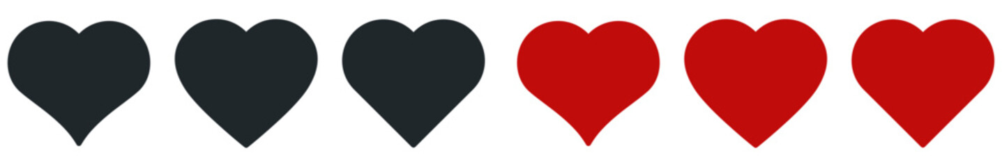 Vector hearts isolated on white. Hearts in solid and flat. Valentines day signs or symbols. Vector illustration