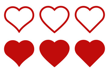 Vector hearts isolated on white. Hearts in linear and solid. Valentines day signs or symbols. Vector illustration