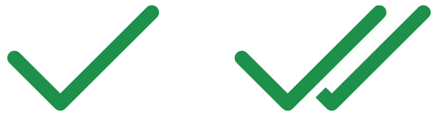 Simple double tick sign. Read message icon. Viewed message symbol. Green checkmark illustration. © Alexander