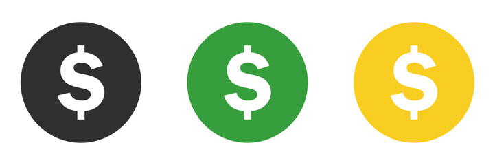 Simple set of black, gold and green solid dollar coins