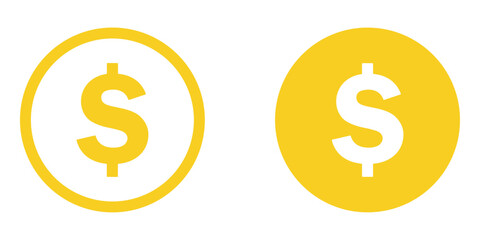 Simple set of gold dollar coins in both solid and outline variations