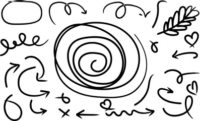 Doodle arrows swirls shapes hand drawn vector elements set sketch style