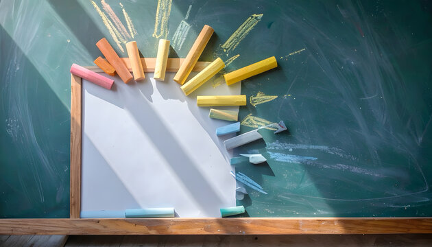 Chalk sticks on a whiteboard and chalk dust traces remain
