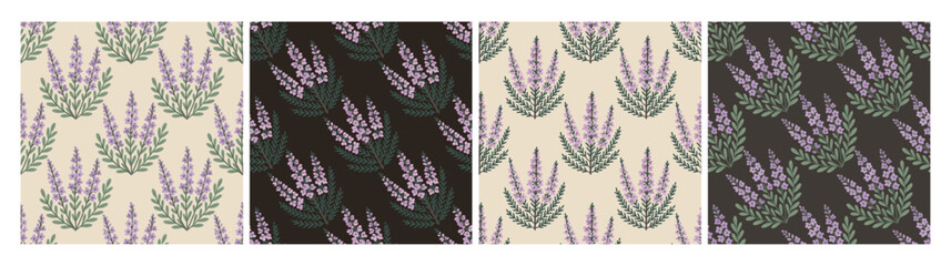 Blooming heather seamless pattern collection