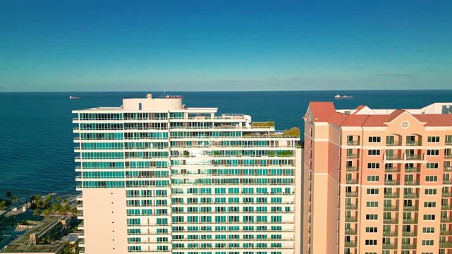Aerial View oof buildings and ocean in Las Olas Boulevard in Fort Lauderdale, FL