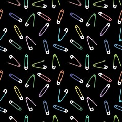 Cartoon sewing seamless buttons and scissors and pins pattern for wrapping paper and fabrics and linens and hobbies