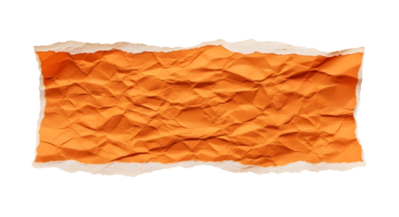 A crumpled strip of vibrant orange paper with torn, ragged edges isolated on a clean white background.