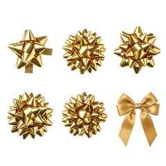 Collection of six shiny golden bows isolated on transparent background, perfect for adding a touch of elegance to gifts