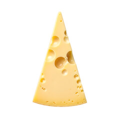 Piece of swiss cheese isolated on transparent background, featuring its characteristic holes, showcasing its texture and color