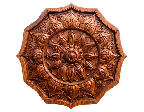 Carved wooden Shubh Labh wall plaque with engraved borders and warm polish